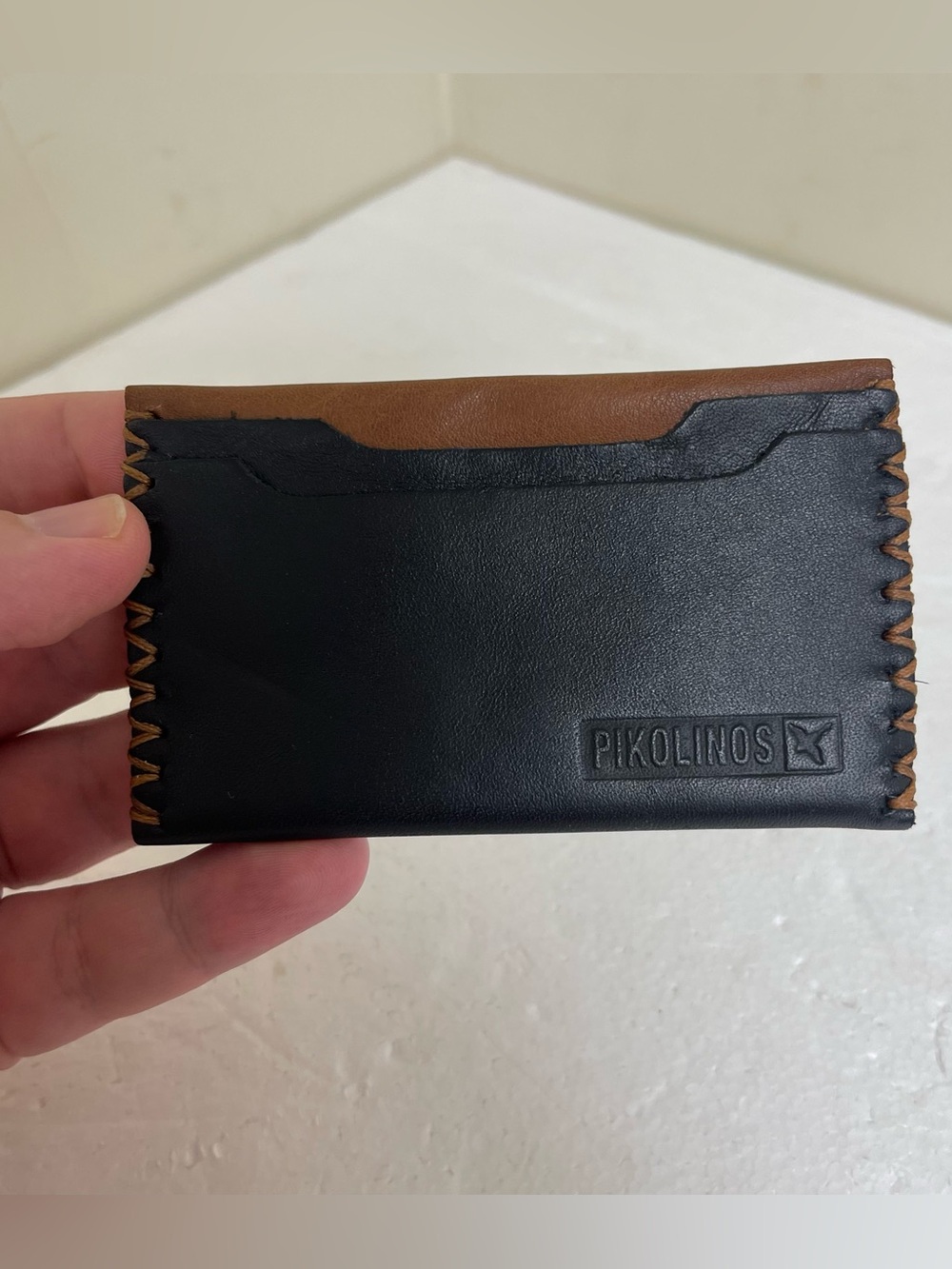 Pikolinos Brown Leather Open Top Small Card Holder Wallet Travel Unisex